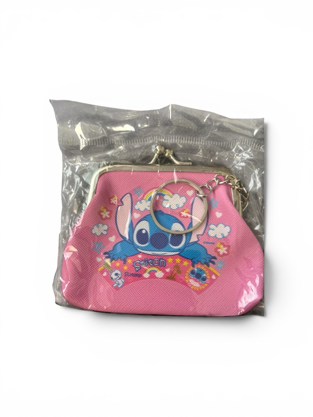Pink Stitch Coin Purse with Key Ring for Kids
